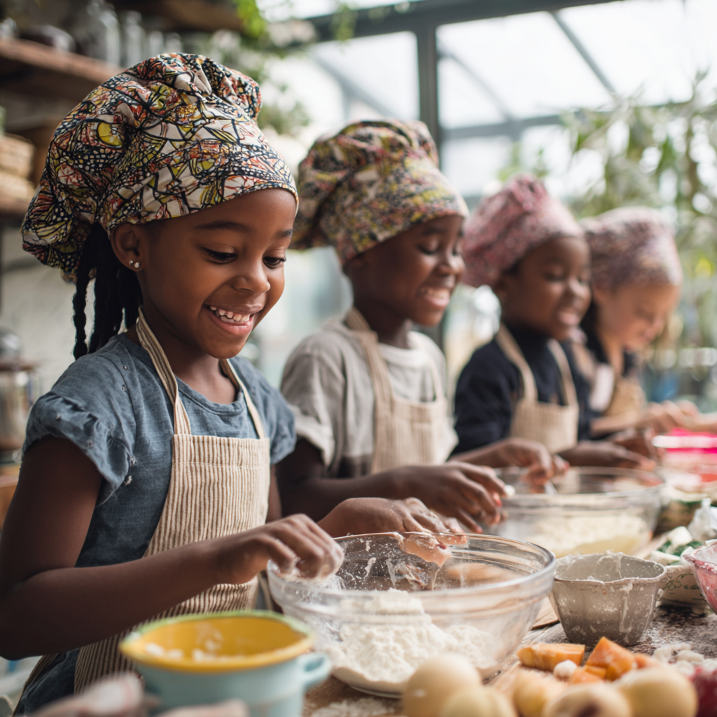 Enfants africains en atelier cuisine