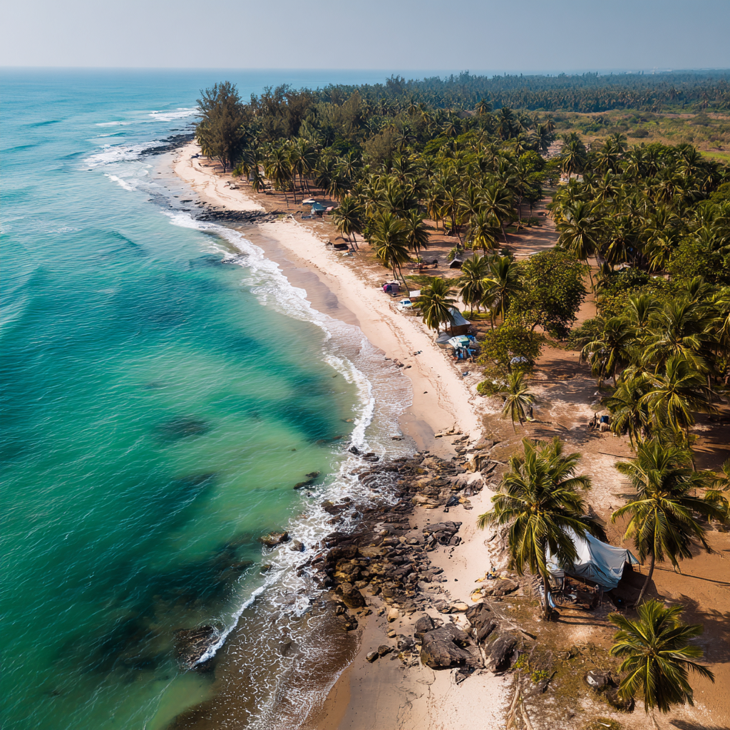 Vue aérienne de la plage de Grand-Popo au Bénin